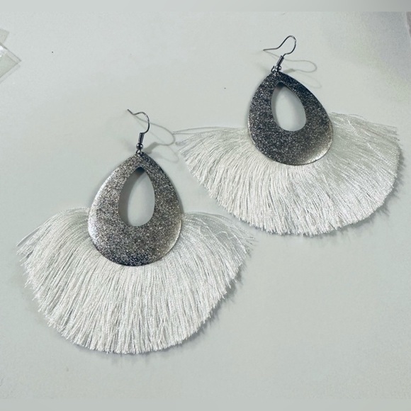 $15 EACH Silver Teardrop Tassel Earrings / Pick Your Color / 7 to Choose From - Picture 4 of 7